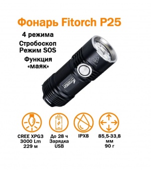 ФОНАРЬ ручной P25GT "FiTorch" компактный (акум. с USB Type-C)