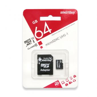 Карта памяти Micro-SD Smartbuy 64Gb class 10 (+SD адаптер)
