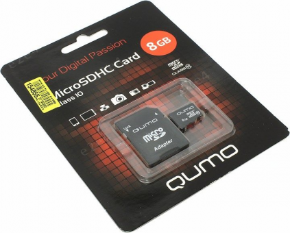 Карта памяти Micro-SD QUMO 8Gb class 10 (+SD адаптер)