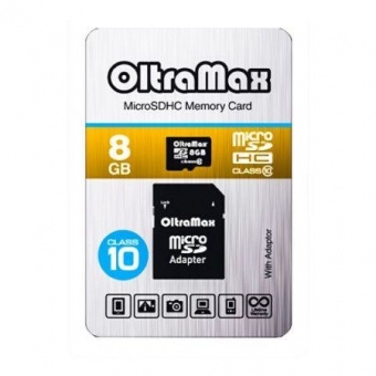 Карта памяти Micro-SD OltraMax 8Gb class 10 (+MicroSD адаптер)