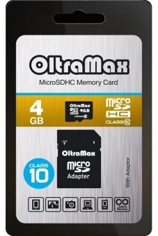 Карта памяти Micro-SD OltraMax 4Gb class 10 (+MicroSD адаптер)
